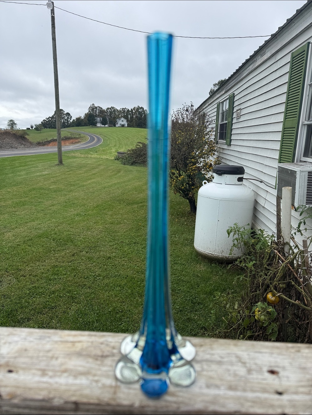 Blue Glass Bud Vase - Elegant Tall Home Art Accent